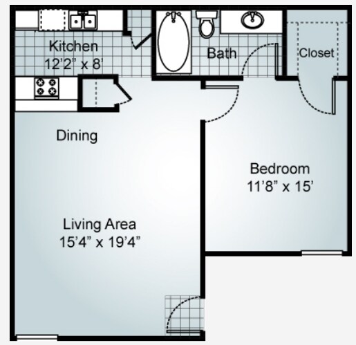 1 Bedroom 1 Bath 123 floor plan